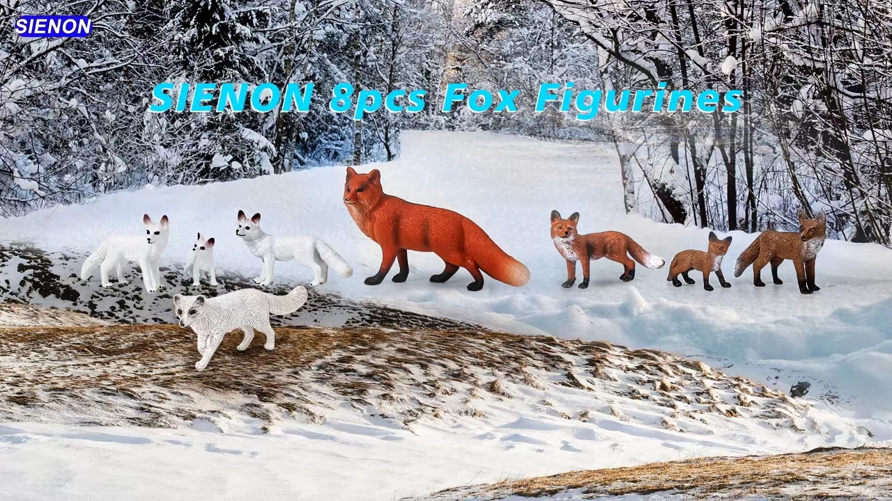 SIENON 8Pcs Fox Family Figures, Realistic Arctic and Red Foxes